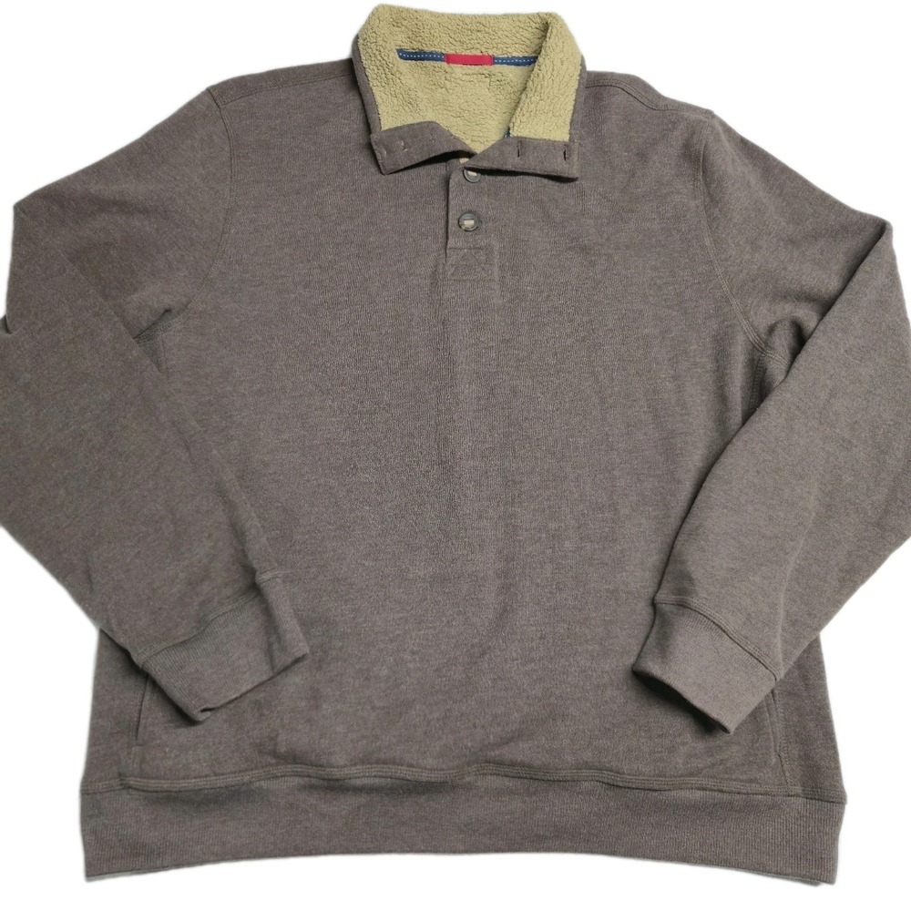 GAP Men's 2XL Sherpa Lined Collar Pullover Sweatshirt Brown Button Neck